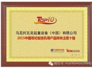 馬尼托瓦克榮獲“2015中國(guó)塔式起重機(jī)用戶品牌關(guān)注度十強(qiáng)”